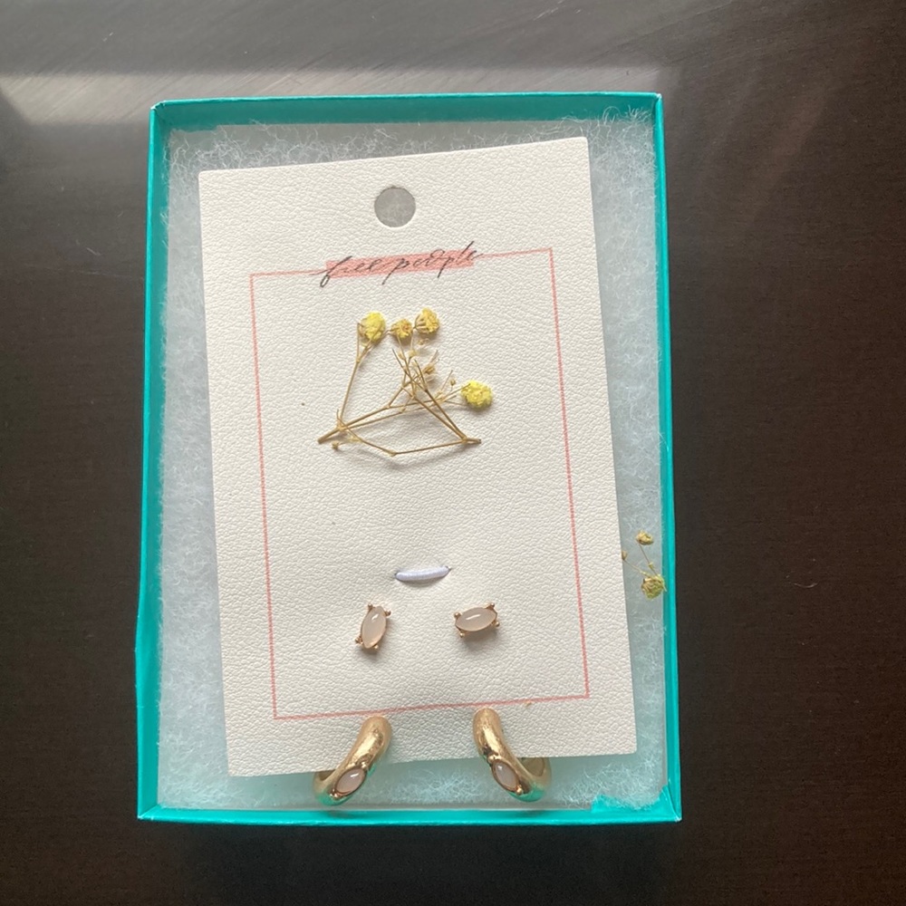 Free People Chunky Hoop and Clear Stone Stud Earring Set.